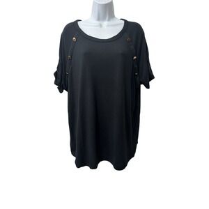 COMO BLU Women Plus Black Short Sleeve Button Detail Tunic Top 2X